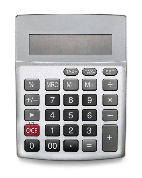 Stříbrná kalkulačka s prázdnou obrazovkou izolovaná na bílém — Stock fotografie