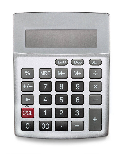 Silver calculator with blank screen isolated on white