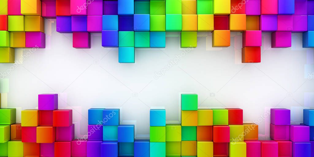 Rainbow of colorful blocks abstract background - 3d render