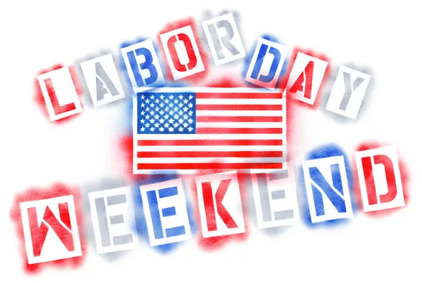 Amerikai USA zászló és Labor Day Weekend szöveg piros, fehér, és — Stock Fotó