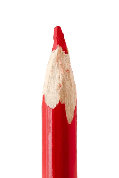 Lápis vermelho esculpido à mão única isolado em branco — Fotografia de Stock