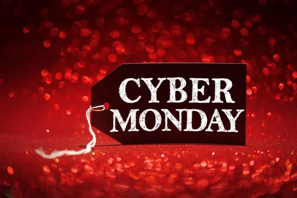 Cyber Monday eladó címke piros csillogás háttér — Stock Fotó