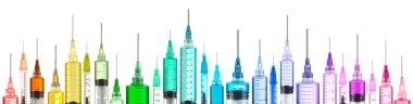 Row of bright colorful syringes clipart
