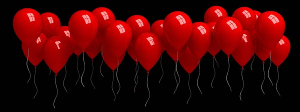 Row of red balloons isolated on black — Stock Photo, Image