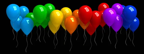 Arco-íris de balões coloridos isolados em preto — Fotografia de Stock