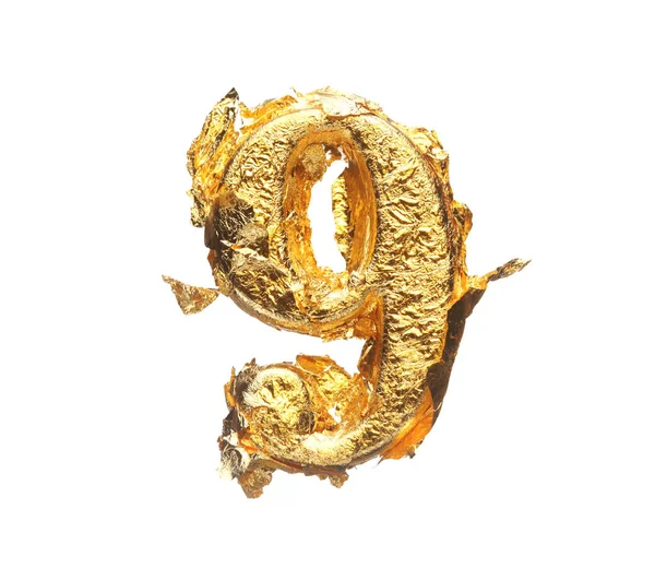 Alphabet et chiffres en feuilles d'or brut — Photo