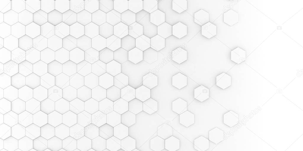 Bright white abstract hexagon wallpaper or background - 3d rende