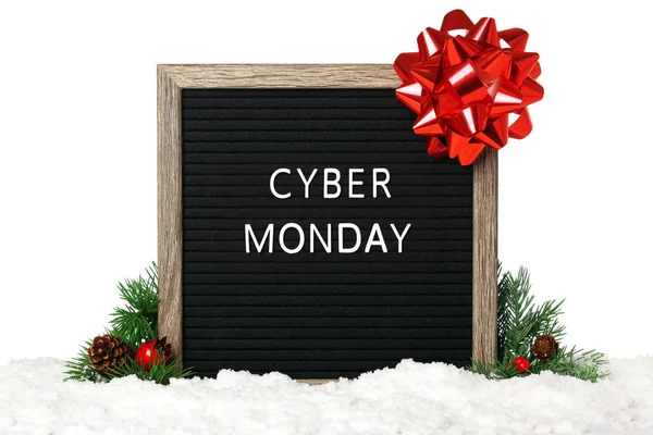 Tablica filcowa ozdobiona świąteczną kokardką i wstążką - Cyber Monda — Zdjęcie stockowe