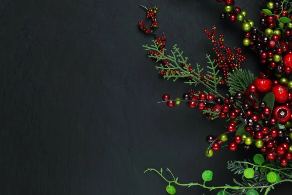 Weihnachtsbaum Banches und rote Beeren Hintergrund — Stockfoto