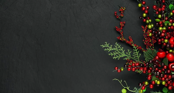 Weihnachtsbaum Banches und rote Beeren Hintergrund — Stockfoto