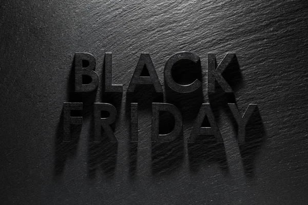 Black Friday text pe fundal ardezie neagră — Fotografie, imagine de stoc