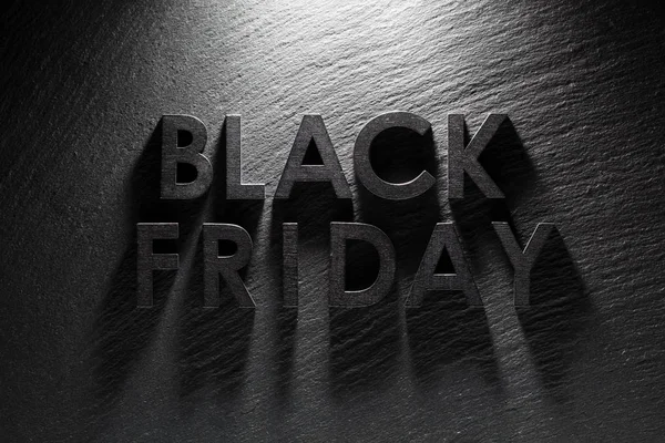 Black Friday text pe fundal ardezie neagră — Fotografie, imagine de stoc
