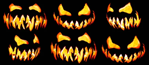 Collezione di spaventosi Halloween zucca Jack o lanterna volti glowi — Foto Stock