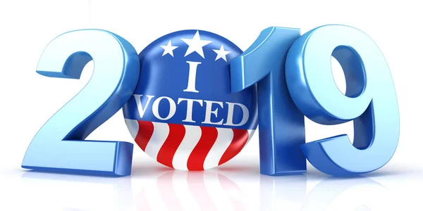 Vote 2019. Red, white, and blue voting pin in 2019 with I Voted — Stock Photo, Image