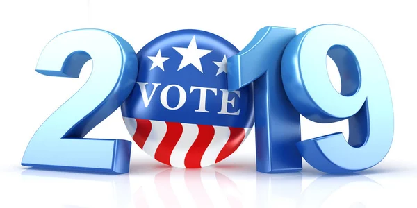 Vote 2019. Red, white, and blue voting pin in 2019 with Vote tex — Stock Photo, Image