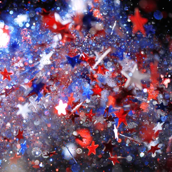 Fondo Purpurina Brillante Roja Blanca Azul Esparcida Con Estrellas Brillantes — Foto de Stock