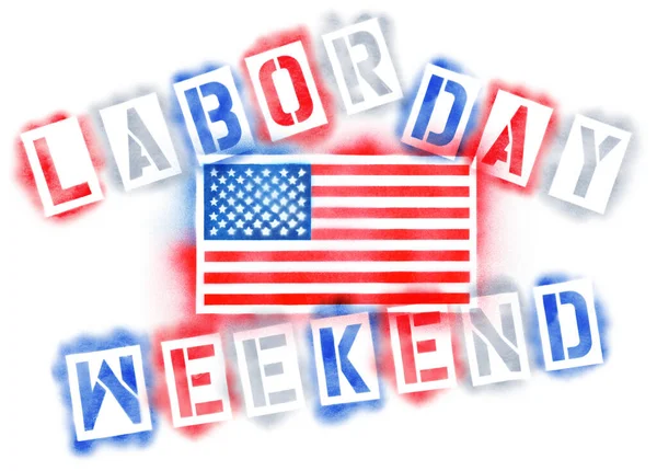 美国国旗和劳动节周末用红色 白色和蓝色喷漆铅笔在白色上隔开 — 图库照片