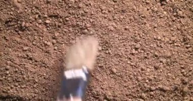 Kuzeyi işaret eden oklu eski bir altın pusulayı ortaya çıkarmak için toprağı temizliyorum..