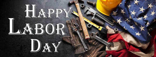 Feliz Dia Trabalhador Com Ferramentas Construção Fabricação Com Patriótico Eua — Fotografia de Stock