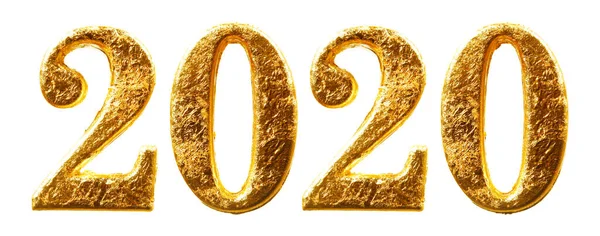 2020 New Years Numbers Shiny Gold Leaf Isolated White — Stock Photo, Image