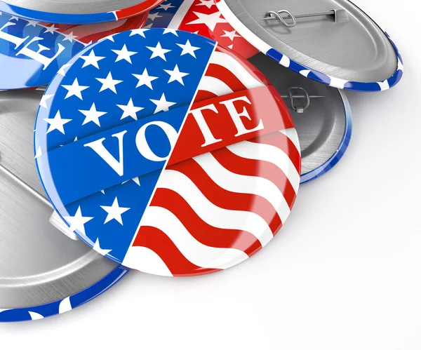 Pile American Red White Blue Vote Pins Collection Voting Buttons — Stock Photo, Image