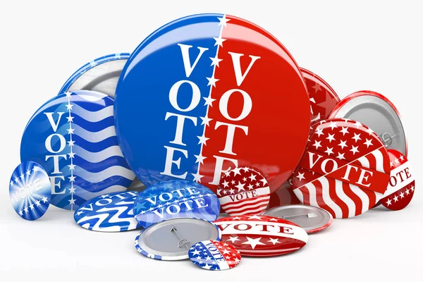 Pile American Red White Blue Vote Pins Collection Voting Buttons — Stock Photo, Image