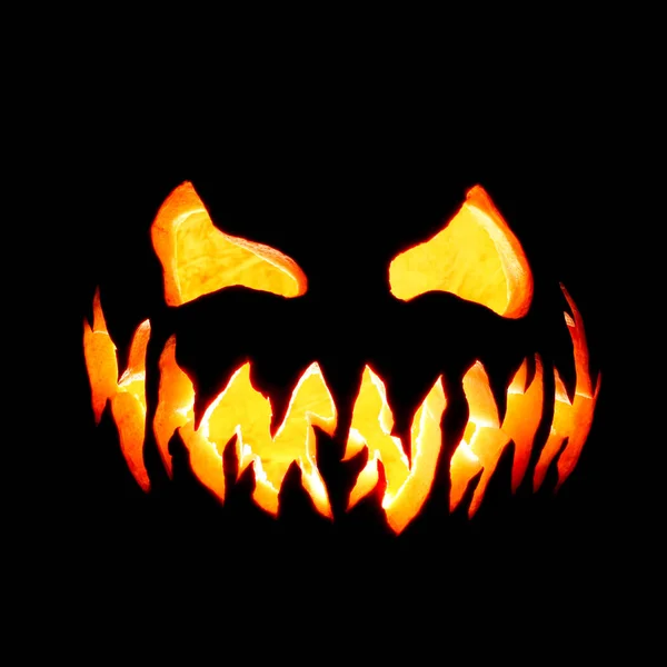 Scary Halloween Pumpkin Jack Lantern Face Glowing Red Yellow Eerily — Stock Photo, Image