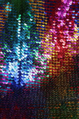 Yuvarlak şekil el yapımı makro görünüm glitter arka plan parlak malzeme payetler ve payetler küçük düz pul Makro fotoğraf Doku