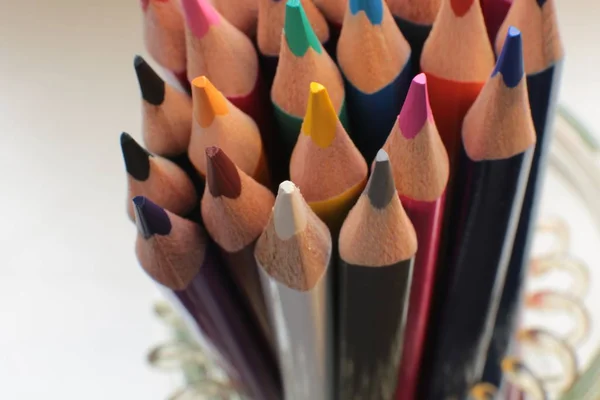 Color Pencils Macro Photography Items Creativity Macro View White Background — Stock Photo, Image