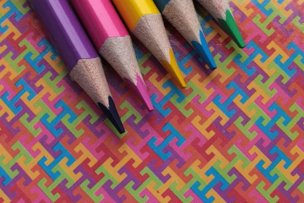 Lápices Colores Macro Vista Elementos Para Creatividad Cerca Sobre Fondo — Foto de Stock