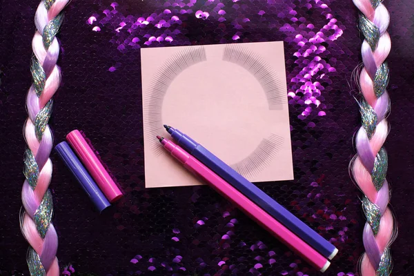 Pink Paper Notes Pink Purple Felt Tip Pen Bright Shiny — Stock Photo, Image