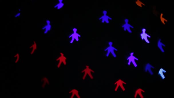 Lampeggianti Figure Colorate Uomini Una Ghirlanda Luci Insolita Forma Luminosa — Video Stock