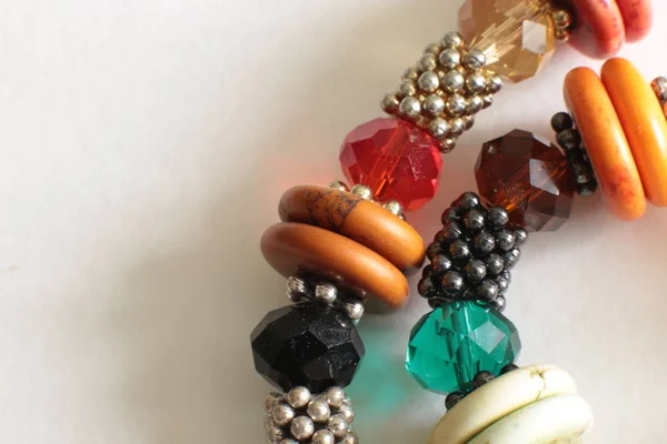 Macro View Necklace Multicolored Crystal Stones Glistening Shimmering — Stock Photo, Image