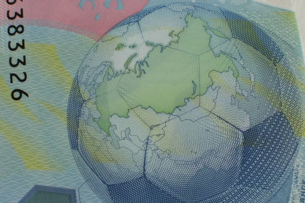 下诺夫哥罗德 伏尔加州 俄罗斯 2019年7月22日 一张可收藏的纪念钞的宏观照片 100卢布世界杯2018 — 图库照片