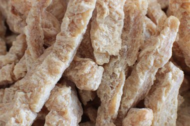 Yarı bitmiş kuru soya et vejetaryenler gıda birçok parça Sığır straganof için Vegan makro fotoğraf fasulye ürün