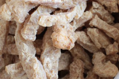 Yarı bitmiş kuru soya et vejetaryenler gıda birçok parça Sığır straganof için Vegan makro fotoğraf fasulye ürün