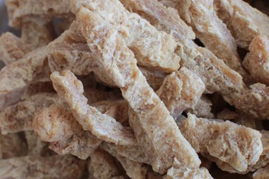 Yarı bitmiş kuru soya et vejetaryenler gıda birçok parça Sığır straganof için Vegan makro fotoğraf fasulye ürün