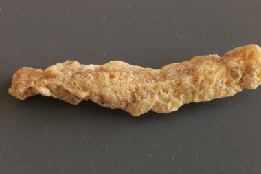 Vegan makro fotoğraf için yarı bitmiş kuru soya et vejetaryenler gıda bir parça Sığır straganof