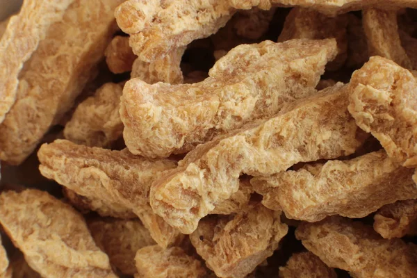 Yarı bitmiş kuru soya et vejetaryenler gıda birçok parça Sığır straganof için Vegan makro fotoğraf fasulye ürün