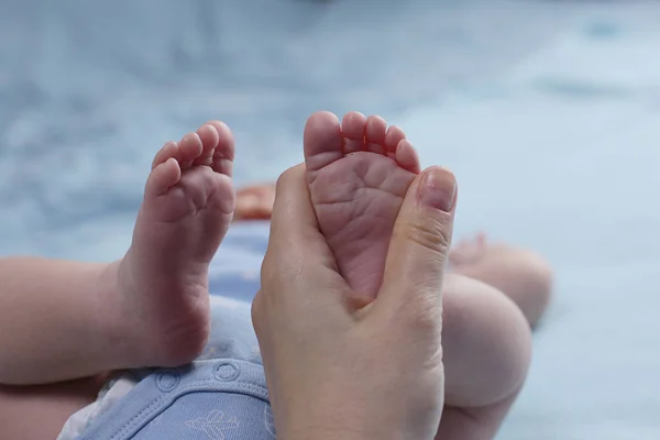 Infant Two Months Old Macro Photo Baby Feet View Heels — Stock Photo, Image