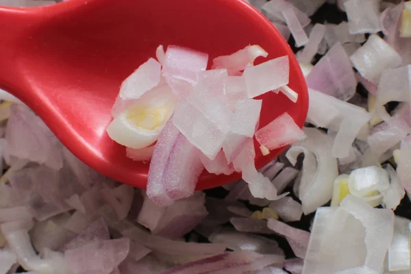 Small chopped red onions for salad, raw food for vegetarians