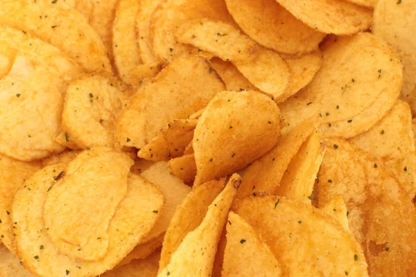 Potato Chips Macro Photo Background Tasty Snack — Stock Photo, Image