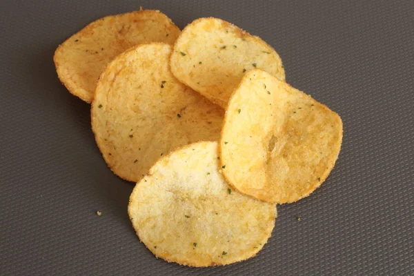 Potatischips Makro Foto Bakgrund Välsmakande Mellanmål — Stockfoto