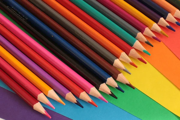 Serie Matite Lucenti Creatività Sullo Sfondo Fogli Carta Multicolore — Foto Stock