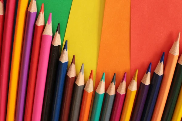 Lápices Colores Para Dibujo Creatividad Brillante Arco Iris Equipo Escuela — Foto de Stock