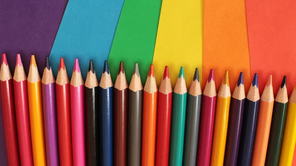 Lápices Colores Para Dibujo Creatividad Brillante Arco Iris Equipo Escuela — Foto de Stock