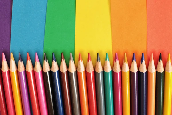 Lápices Colores Para Dibujo Creatividad Brillante Arco Iris Equipo Escuela — Foto de Stock