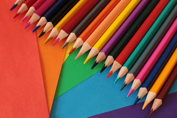 Lápices Colores Para Dibujo Creatividad Brillante Arco Iris Equipo Escuela — Foto de Stock