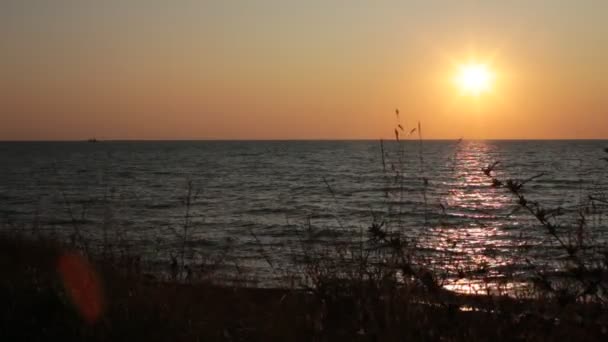 瞑想とリラクゼーション美しい夕日のための海のビデオの夜明けと小さな波 — ストック動画