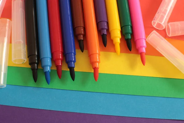 Set of felt-tip pens of different bright colors, a lot of markers for the artist school supplies